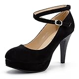 Women's Platform High Heels Closed Toe Pumps Strappy Cross Ankle Strap Shoes Suede Black 39 - US 8.5