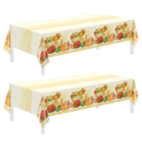 Childom 2 Pack Thanksgiving Tablecloths,Thanksgiving Decorations 54x108 Inch Plastic Table Cloth Rectangle Table,Disposable Tablecloths for Home,Picnic,Birthday,Outdoor,Friendsgiving Party Decorations