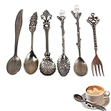 Juego de cucharas de café: las cucharas de postre y el tenedor están hechos de material de aleación de zinc de calidad, resistente y duradero de usar. Tamaño: Aproximadamente 11,8 x 2 cm / 4,5 x 0,7 pulg.