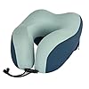 Votoko Almohada de Viaje para Cuello en Espuma Memoria, Cojin Cervical para Oficina y Aviòn con Soporte Lateral, Verde Contraste, Incluye Funda, Antifaz y Tapones