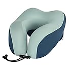 Votoko Cuscino da Viaggio in Memory Foam, Cuscino Cervicale per Aereo e Ufficio, Supporto Laterale Antipressione, Custodia, Maschera e Tappi per Orecchie, Blu scuro e verde