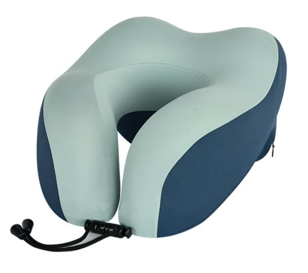 Votoko Almofada de viagem para pescoço em espuma de memória, almofada cervical para escritório e avião com suporte lateral, verde contraste, inclui capa, anti-face e tampas