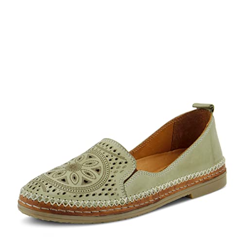 Image of Spring Step Women's Ingrid Loafers - Premium Leather Slip-On with Laser Cutout Design, Elastic Goring and Lightweight Flat Sole for Comfortable Stylish Wear