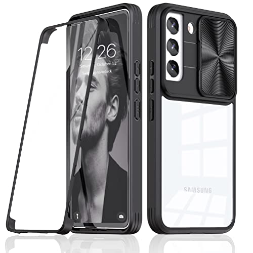 Mkej Coque avec Protection Caméra Glissante pour Samsung Galaxy S22, 360° avec Mou Protecteur D'écran Intégré Robuste Double Face Etui Intégrale Antichoc Coque pour Samsung Galaxy S22 - Noir Cover
