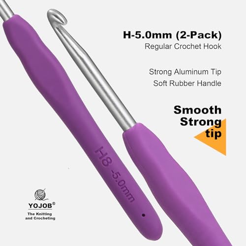 Image of 2Pcs Size H / 5.0mm Crochet Hooks, Ergonomic Crochet Hook for Arthritis and Beginners, Extra Long, Smooth, Comfortable (Size H / 5.0mm)