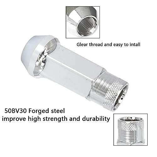 Image of Chrome Lug Nuts M12x1.5 Open End Wheel Nuts,Taper Acorn Seat, Forged Locknut Racing Nut 20 Set 2 Pieces Total 22 Pieces and 1 Nut Socket Key (Silver M12 x P1.5)
