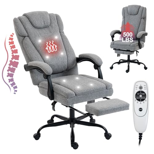 BRTHORY Fabric Massage Office Chair with Foot Rest 8 Points Vibration and Heat Ergonomic Executive Desk Chair for Heavy People Big and Tall Office Chairs with Reclining Computer Chair High Back