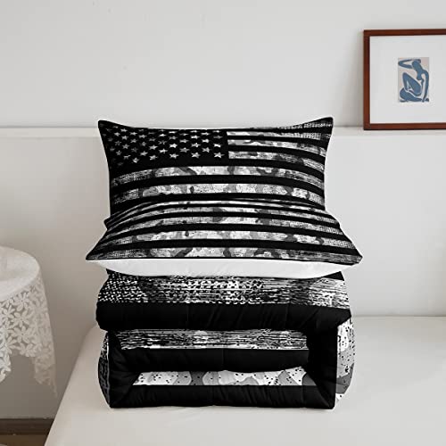 Camo American Flag Comforter Set Queen Size,Vintage Grey Black Army Camouflage Bedding Set For Kids Boys Teens,Militarily Duvet Insert Warm,Geometric Star Stripe Flag Down Comforter With 2 Pillowcases #TOP4