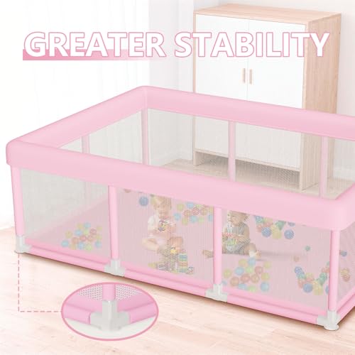 Image of Large Baby Playpen 74 inchx50 inch, Baby Girl Play Pen for Babies and Toddlers Pink, Safe Structure and Soft, Skin-Friendly Fabric with Zipper Gates