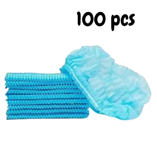 Image of KAUSTA 100 Pcs Disposable Bouffant Caps - Non-Woven Hair Nets for Food Service, Labs, Hospitals, & Salons Blue Disposable Hair Covers for Food Service, Laboratories, Hospitals, Clinics, Salons & Clean Rooms