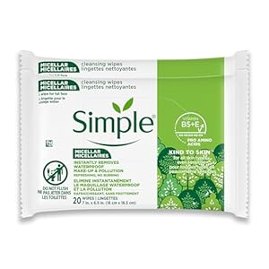 Simple Kind To Skin Micellar Makeup Remover Wipes – Face Wipes Instantly Remove Waterproof Makeup – Enriched with Vitamin B5 and E – Vegan – 2 pc