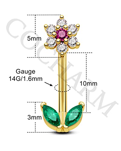 Cocharm 14G Gold Belly Button Rings Cute Flower Belly Button Ring Surgical Steel 10Mm Small Gold Plated Belly Rings For Women Simple Belly Navel Piercing Jewelry #TOP4