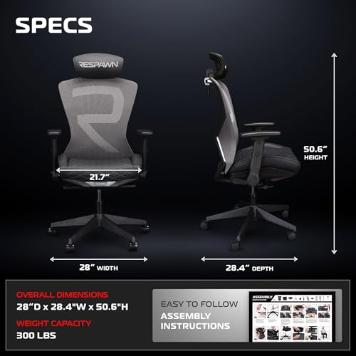 Image of RESPAWN SPIRE Ergonomic Office Chair with Lumbar Support, Mesh, Flip Arms