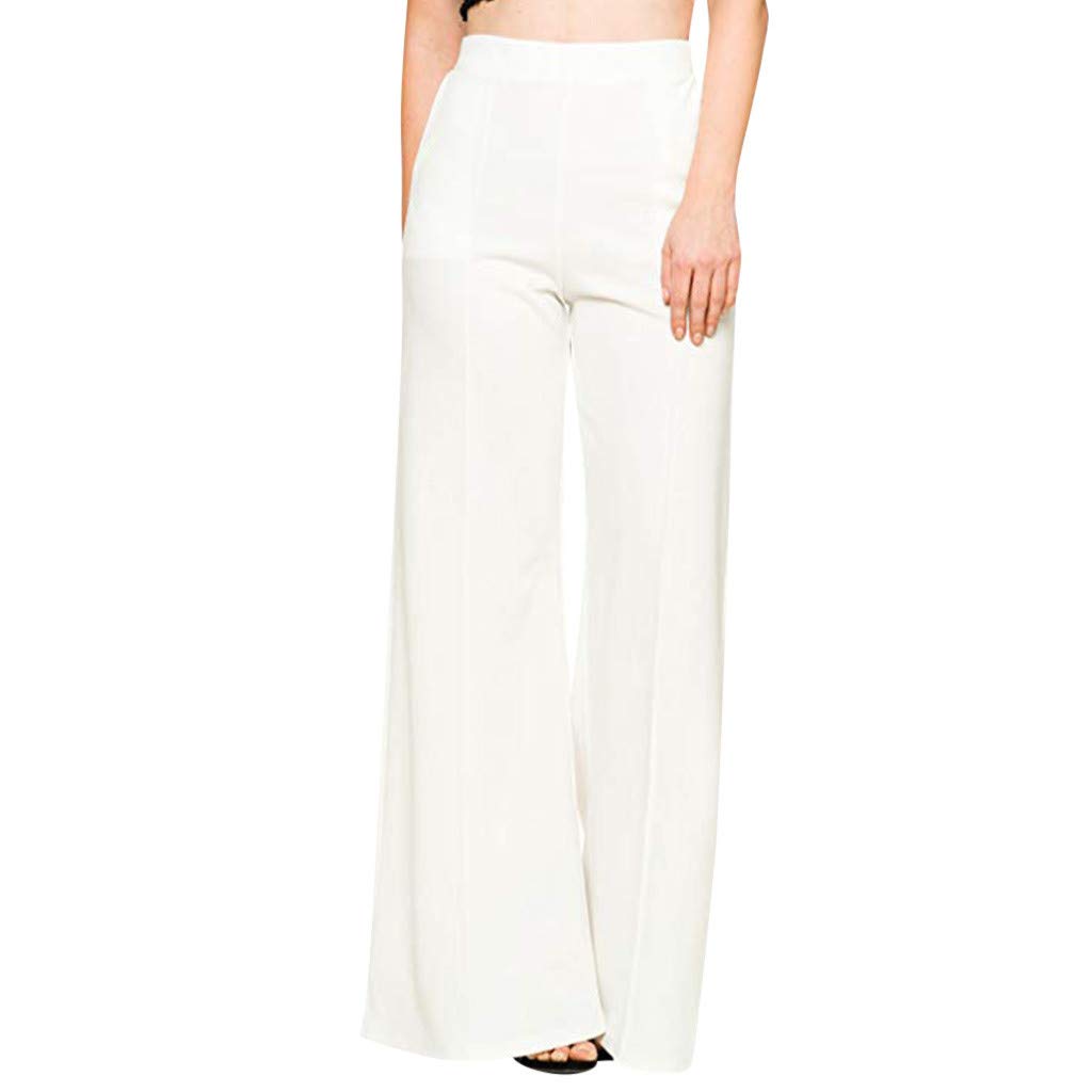 JOFOW Pants Womens High Waist Solid Loose Long Casual Trousers