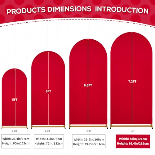 Image of SoarDream 7.2FT Arch Backdrop Cover Red Spandex Fitted Wedding Arch Stand Covers Fitted for Round Top Chiara Arch Cover Stretchy Backdrop for Birthday Birthday Party Balloon Decor