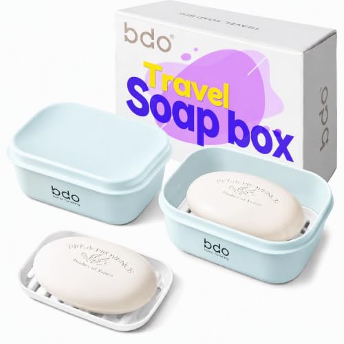 2Pcs Travel Essentials Soap Holder with Lid Green,Leakproof Soap Dish with Drainage Layer,Portable Travel Soap Bar Case for Camping,Gym,Bathroom,Kitchen,Dormitory,Hotel