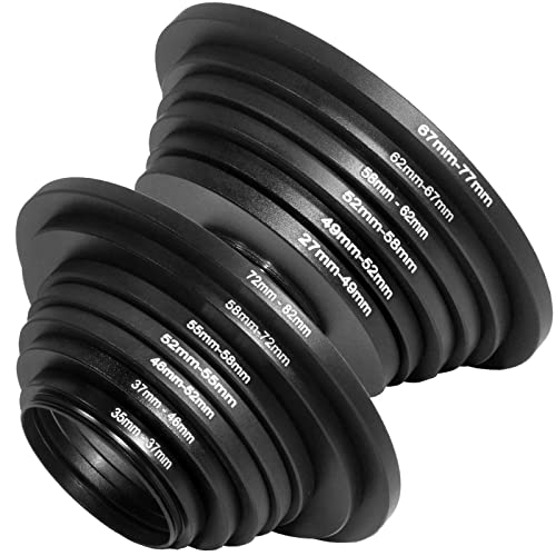 13 Pieces Filter Ring Adapter Set, Camera Lens Filter Metal Stepping Rings Kit (Includes 7+6 pcs Step Up Ring Se) Black