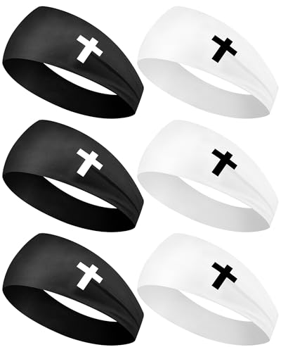 Image of Shihanee 6 Pcs Christian Headbands for Men | Jesus Cross Athletic Sweatbands, Moisture Wicking, Christian Workout Accessories, Football Baseball Running Sports Training