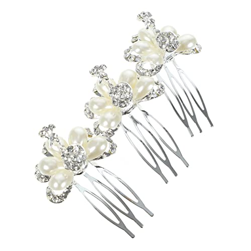 Healvian 3個の結婚式用水晶ヘアコーム ブライダルヘアアクセサリー パール