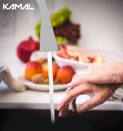 Image of KAMAL Full Brass Sink Tab Cock Flexo Play Grey (Dual Flow Flexible Swivel Spout 360 Degree) Bib Tap Faucet (Wall Mount Installation Type)