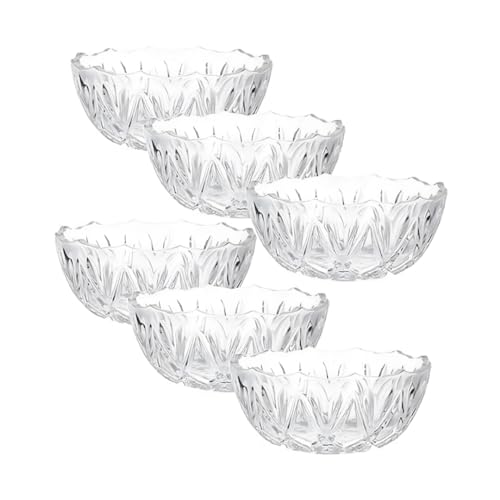 SIDSONS 6 Glass Ice Cream Dessert Bowls Set Sundae Appetizer Dessert Cocktail Fruit Bowl Trifle Salad Dessert Serving Sundae Crystal Clear Glass Bowls Set of 6 Diameter 13cm, Height of 6cm 400ml