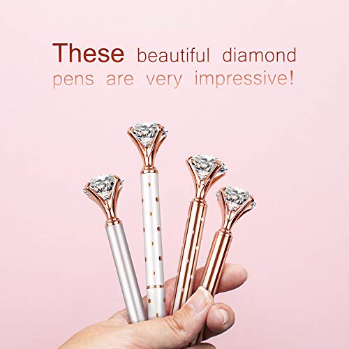 12 Pcs Diamond Pen With Big Crystal Bling Metal Ballpoint Pen, Office Supplies And School, Rose Gold/White Rose Polka Dot/Silver/Rose Gold With White Polka Dots, Includes 12 Pen Refills #TOP3
