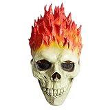 Xiaosong - Flame Skeleton Helmet/Face-cover Inspired/Ghost Rider Wearable Horror Face-cover for Halloween Secret Room Props, Red