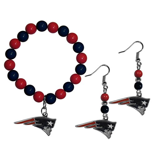 NFL Siskiyou Sports Womens New England Patriots Fan Bead Earrings and Bracelet Set One Size Team Color