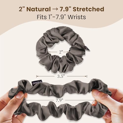 Image of THXSILK 100% Mulberry Silk Chunky Scrunchies 3-Pack, 25 Momme Thick Voluminous No Damage Hair Ties for Women, Medium Ponytail Holders for All Hair Types(Grey, Charcoal, Black)