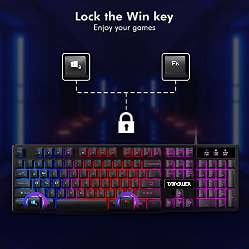 Dbpower Gaming Office 2-In-1 Keyboard With 3-Color Led Backlighting, Ergonomic Waterproof Mechanical Feel Full-Size 104-Key Gaming Keyboard, Office Equipment For Pc Laptops Computer #TOP4