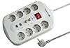 Electraline 62113 Bloc 8 Schuko Fax/Modem + 2 Prises TV avec Interrupteur Protecteur, surcharges Filtre émi/RFI Câble 3G1 1,5 m Gris