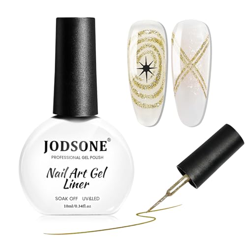 JODSONE Glitter Gold Swirl Nail Art Liner Gel Polish,10ml Classic Color 3D Nail Art Pens Effect Nail Print Design with Thin Brush for French Tips Manicure Painting DIY at Home - LX01