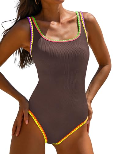 Image of popvil Women's One Piece Swimsuits Tummy Control -Slimming Bathing Suit Modest Neon Sport Swimwear 2026