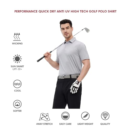 Image of Men's Golf Polo Shirts Short Sleeve Striped Performance Moisture Wicking Dry Fit Golf Shirts for Men