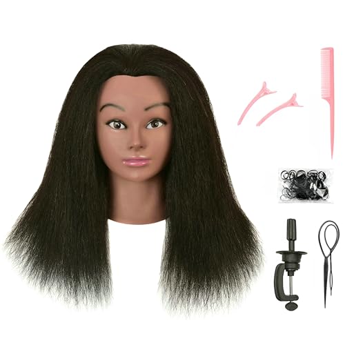 FUTAI African American Mannequin Head 100% Real Human Hair Manikin Doll Style Head for Practice Braiding Styling Cosmetology Training with Stand