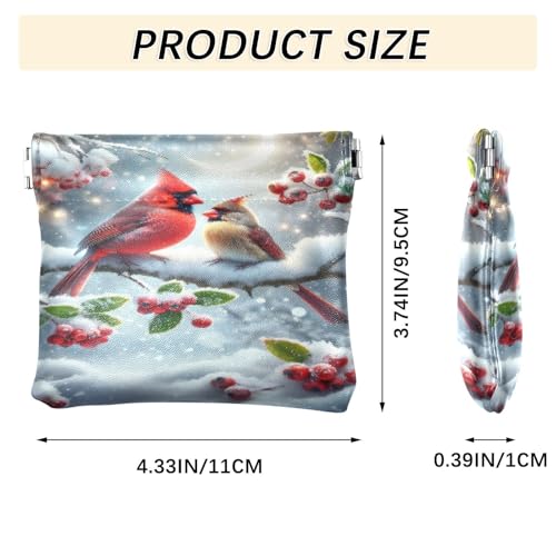 Winter Christmas Birds Coin Purse Leather Pouch Change Purse, Squeeze Coin Pouch for Cards, Keys & Lipsticks, Unisex3
