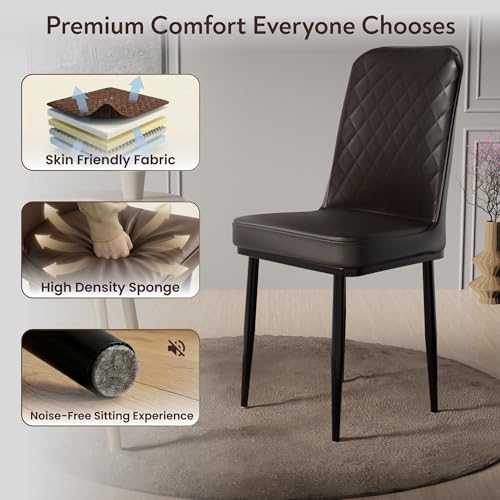 Image of IKON Premium Leather Dining Chair with Cushioned Seat & Metal Legs | Premium Accent Chair for Living Room, Bedroom & Balcony | D.I.Y (Vintage Brown)