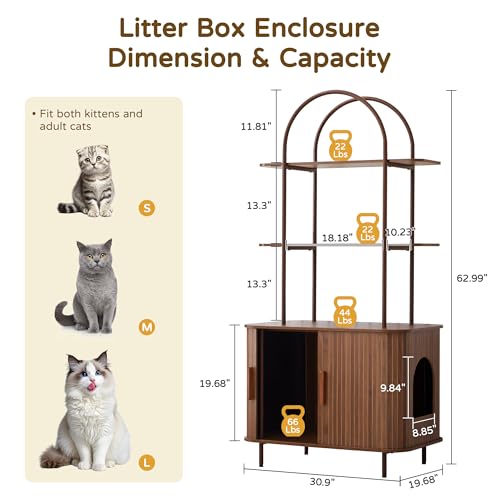 Image of 62 inch Sliding Door Hidden Cat Litter Box Enclosure with Shelves