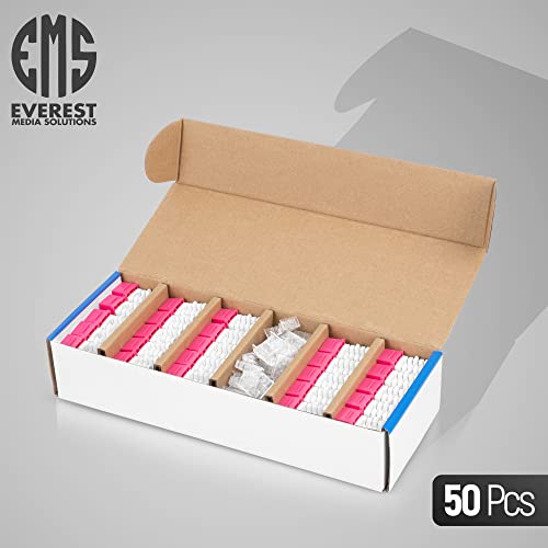 Image of Everest 90 Degree RJ45 Cat6 Keystone Jacks Slim Profile 50-Pack Pink | Compatible with 90 Angled Speed Termination Tool - easyJACK (B094WB91H3)