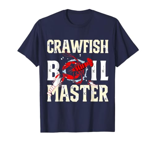 Crawfish Boil Master Cajun Seafood Festival Retro Cooking T-Shirt, Men, Navy Blue, Large