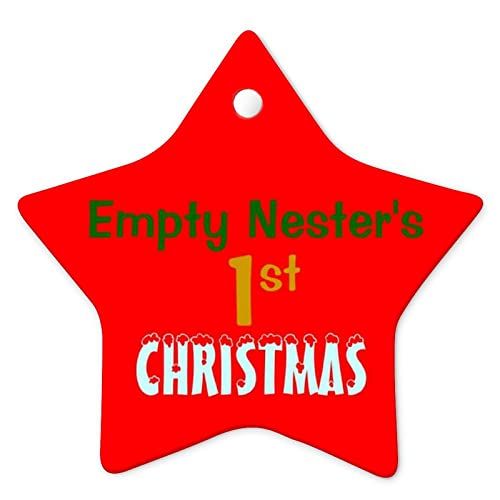 Christmas Ornament Hanging Xmas Tree Porcelain Pendant For New Year Holiday Home Decoration - 3 Inch Flat Ceramic Ornament (3 Inch-Star, Red) #TOP2