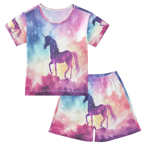 senya Short Sleeve Pajamas Sets Summer Cotton Sleepwear Unicorn Standing Rainbow