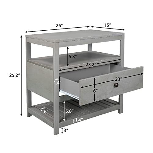 Nightstand Side Table Side Table With Storage Drawers And Open Shelves Solid Wood Nightstand With Solid Wood Legs Modern Nightstand For Bedroom Living Room (Wf281117Aae-Gray) #TOP1