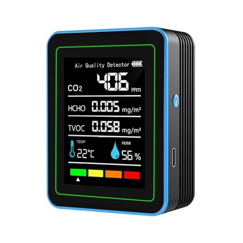 臭気測定器 5 in 1 空気質モニター 室内空気質検出器 ホルムアルデヒドテスター CO2メーター 継続使用(Black)