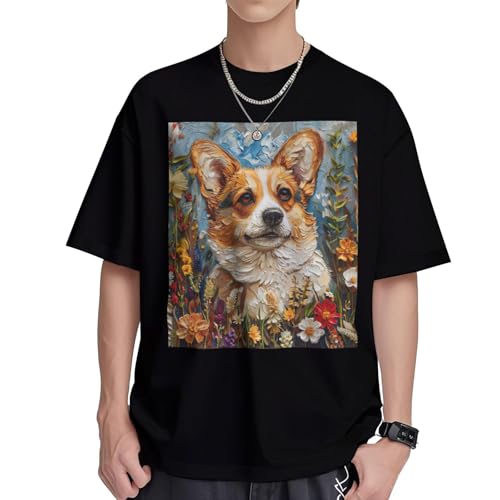 T-shirt Corgi en coton pour femme coupe ample à motif fleurs