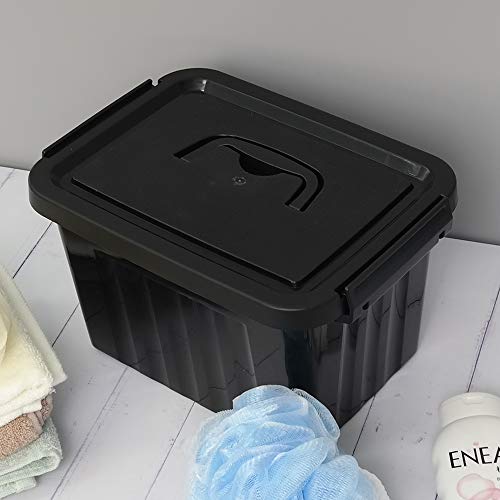 6 Quart Black Plastic Storage Latching Box Bin with Handles, 6 Packs