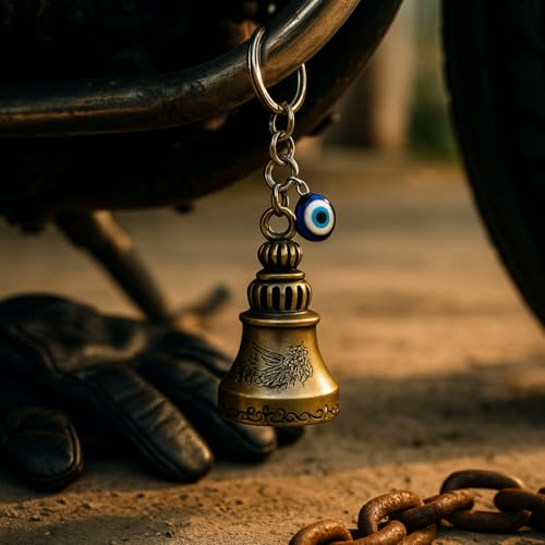 Image of Evil Eye Hooked Guardian Bell Keychain - Protective Lucky Charm Bell with Clip Hook for Bike, Car, Key & Bag | Spiritual Good Luck Talisman Gift