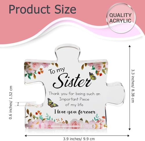 Image of VELENTI Gifts for Mothers Day - Sister Engraved Acrylic Puzzle Piece with Heartfelt Message - Perfect Sister Birthday, Thanksgiving, Paperweights - Cute Decoration for Home, Office