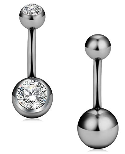 Cizme 2pcs Titanio Piercing Ombligo Anillo 10mm Barbells 14G Vientre Barras con Cristal Bananabells Body Piercing Joyas Cover
