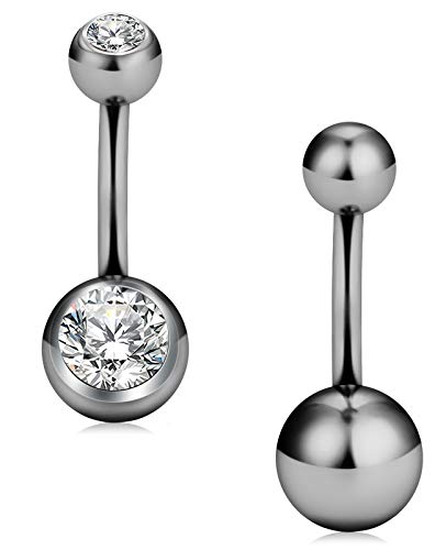 Cizme 2pcs Titanio Piercing Ombligo Anillo 10mm Barbells 14G Vientre Barras con Cristal Bananabells Body Piercing Joyas